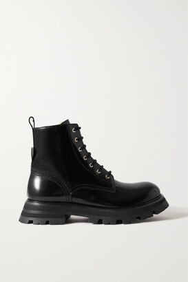 Alexander McQueen Shearling-lined Glossed-leather Exaggerated Sole Boots