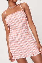 Thumbnail for your product : Nasty Gal Womens Check Print Shirred Tie Sleeve Mini Dress