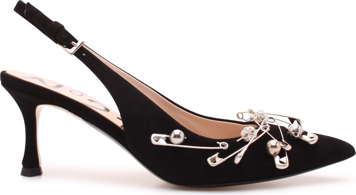 Womens Shoes Heels Pump shoes N°21 Leather Brooches And Beads Embellished Slingback in Black 