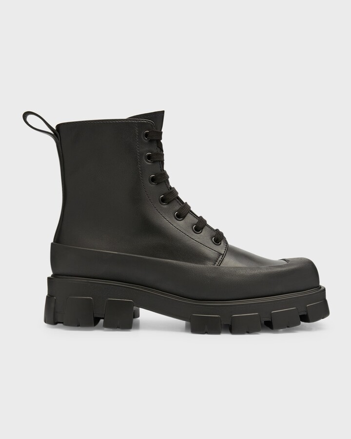 Prada Men's LugSole Leather Combat Boots ShopStyle