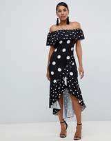 Thumbnail for your product : Bardot Flounce London wrap dress in black based polkadot