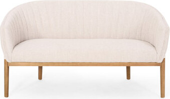 George Oliver Mid Century Modern Beige Fabric  Channel Stitching  Brown Rubberwood Legs Assembly Needed Stitch Included