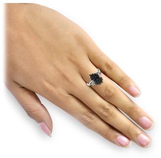 Ice 1 CT TW Round Black Diamond Sterling Silver Flower Fashion Ring by JewelonFire