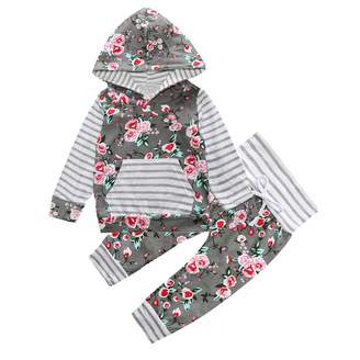 Mary ye 2PCS Toddler Kids Baby Girl Floral Hooded Pocket Tops + Pants Set