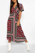 Thumbnail for your product : boohoo Leopard Geo Print Ruffle Sleeve Midaxi Dress
