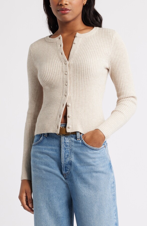 Open Edit Ribbed Crewneck Cardigan