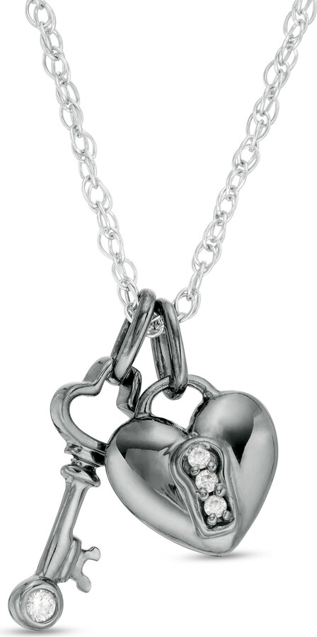 The Heart Series Silver Heart Lock & Key Necklace, FV Jewelry