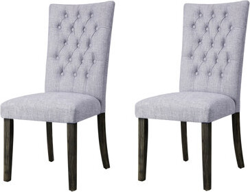 Wildon Home Grey Linen Side Chair 2 - Attractive Button Back Solid Wood Of 2 Chairs Modern Style For Dining Room With