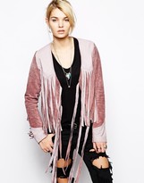 Thumbnail for your product : One Teaspoon Suede Fringed Jacket in Pink