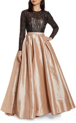 Mac Duggal Long Sleeve Illusion Lace Bodice Prom Dress