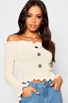 Thumbnail for your product : boohoo Button Front Lettuce Hem Sweater