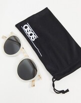 Thumbnail for your product : ASOS DESIGN frame round sunglasses with metal arms in pearlise finish - WHITE