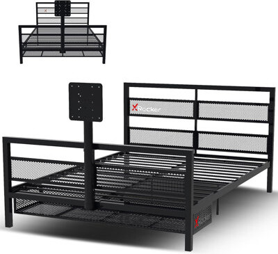 Blooming Gaming Bed With 180° Rotating Tv Mount And Vented Console Storage