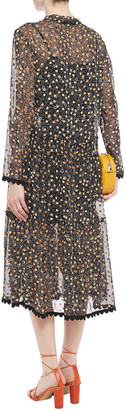 See by Chloe Crochet-trimmed Flocked Printed Silk-chiffon Midi Dress