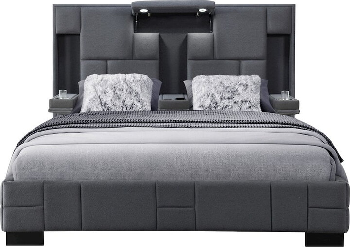 Global Furniture USA Contemporary Oscar Dark Grey 8 Queen Bed No Wood Trim, Dark Grey 8