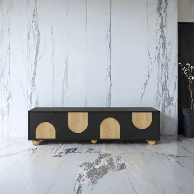 Tv Cabinet With 5 Solid Wood Legs And Cable Holes, Suitable For Tvs 75 Inches And Below