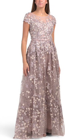 TJMAXX Short Sleeve Floral Embellished Gown For Women, Polyester