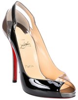 Thumbnail for your product : Christian Louboutin brown and black patent leather 'Technicatina 120' peep-toe pumps