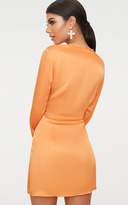 Thumbnail for your product : PrettyLittleThing Nude Satin Long Sleeve Wrap Dress