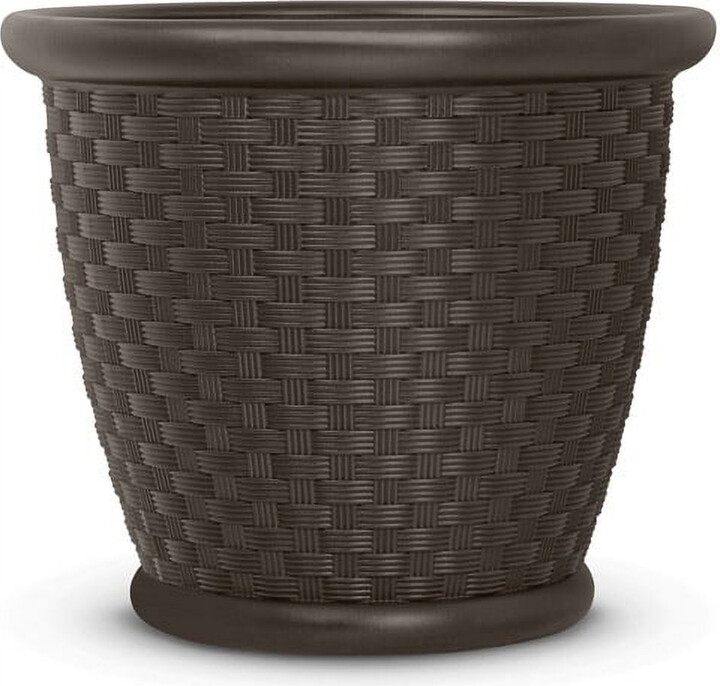 Suncast Sonora 22 Inch Resin Wicker Decorative Garden Flower Planter, Brown