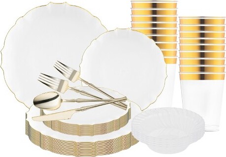 Smarty Had a Party SmartyHadAPartyClearw/GoldRimRoundLotusPlasticTablewareSet-60Sets