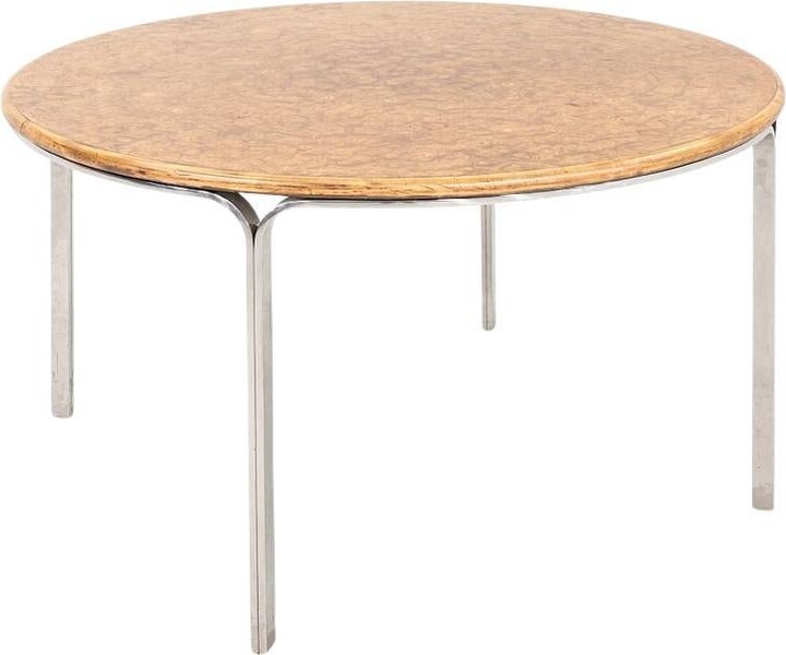 1970s Nicos Zographos Round Dining Table In Stainless Steel And Burled Wood