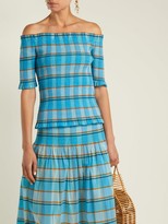Thumbnail for your product : Diane von Furstenberg Horizon Checked Off-the-shoulder Top - Blue Print