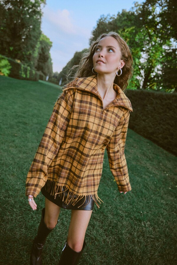 Rodebjer Savage Fringed Sweater Yellow-brown-print