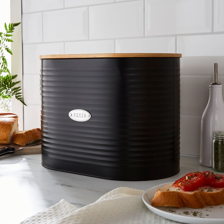 Dunelm Metal Bread Bin with Badge Black Black ShopStyle Food Storage