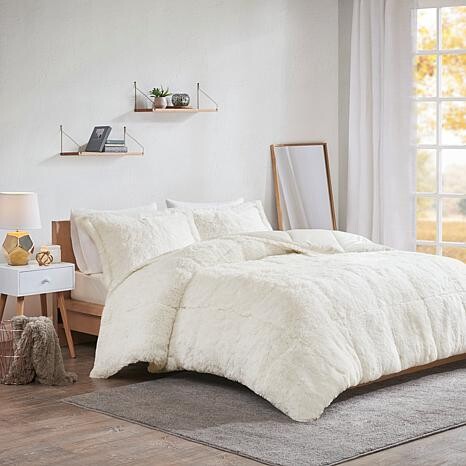 Intelligent Design Malea Shaggy Faux Fur Comforter Set Ivory - King