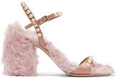 Thumbnail for your product : Miu Miu Faux Pearl-embellished Silk And Faux Shearling Sandals
