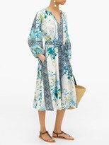 Thumbnail for your product : D'Ascoli Melrose Belted Floral-print Cotton Dress - Blue Print