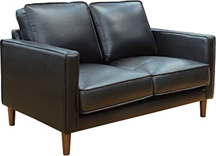 Sunset Trading Prelude 55" Contemporary Top-Grain Leather Loveseat in Black