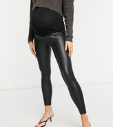 Thumbnail for your product : ASOS Maternity DESIGN Maternity leather look legging with bump band and pintuck in black