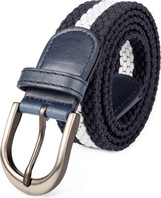 Pin Oval Solid Black Belt Buckle Mile High Life Braided Stretch Elastic Belts PU Loop End Tip Men/Women/Junior 
