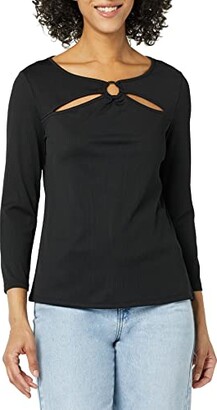 Nine West Women's Three-Quarter Sleeve Cut-Out and Ring TOP