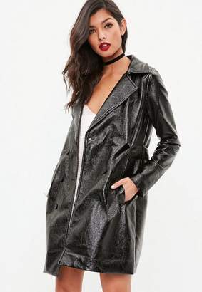 Missguided Tall Black High Shine Trench Coat, Black