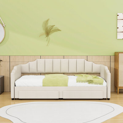 Ivy Bronx Twin XL Extendable Upholstered Daybed with Trundle LED Light and Storage Drawers
