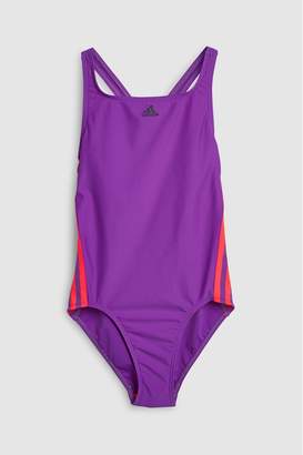 adidas Girls Purple/Pink 3 Stripe Swimsuit - Purple