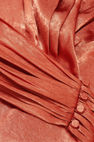 Thumbnail for your product : Jonathan Simkhai Ruched Hammered-satin Midi Dress - Orange