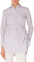 Thumbnail for your product : Akris Punto Long-Sleeve Button-Down Wrap-Waist Striped Tunic Blouse