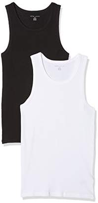 New Look Men's Basic Rib Vest 2 Pack Regular Fit Plain Crew Neck Sleeveless Tank Top,(Manufacturer Size: 53)