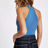 Thumbnail for your product : River Island Blue ribbed halter neck crop top