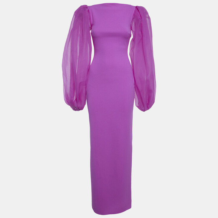SOLACE London Purple Crepe & Organza Karla Maxi Dress S