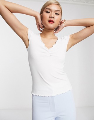 And other stories & rouche front cropped t-shirt in white