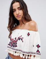 Thumbnail for your product : Raga Tessi Embroidered Off Shoulder Crop Top