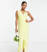 Thumbnail for your product : TFNC Petite Bridesmaid chiffon wrap maxi dress with hi low hem in lemon yellow