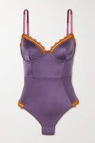 Thumbnail for your product : Dora Larsen Aralie Recycled Lace-trimmed Stretch-jersey Bodysuit - Purple