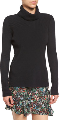 Veronica Beard Asa Ribbed Cashmere Turtleneck Sweater, Black
