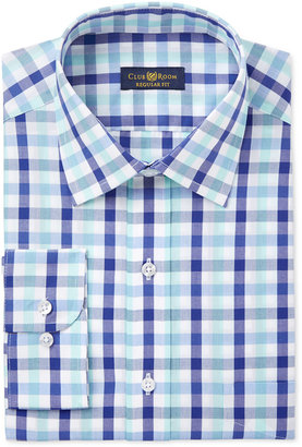 Club Room Men's Classic Fit Wrinkle Resistant Mint Blue Gingham Dress Shirt, Only at Macy's